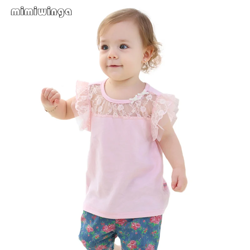 

Summer Baby Girl Clothes T-shirt Kids patchwork Lace Lovely Girls T Shirt Casual O-neck Children Clothing