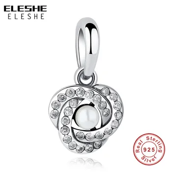 

ELESHE Fit Original Charm Bracelet Luminous Love Knot Charm 925 Sterling Silver Beads with Crystal CZ & Pearl for Jewelry Making