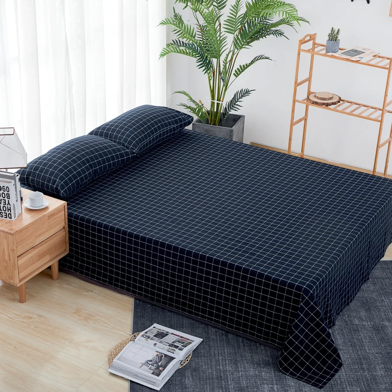 Cotton Printing Plaid Bedding Sheet Bed Linen Bed Comfortable Flat Sheet Mattress Cover Pillow Case Cover Queen king Size#s - Цвет: -JD-CD-nuandong