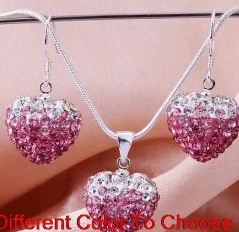 

2 set/lot multicolor mixed Beads Gradient Heart set drop earrings Necklace Pendant 16 inch Snake Chains w5645