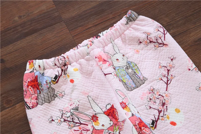 Японские кимоно юката Костюмы утолщение хлопок Зима Теплые топы и штаны Наборы для ухода за кожей пижамы длинные Халаты пижамы халат