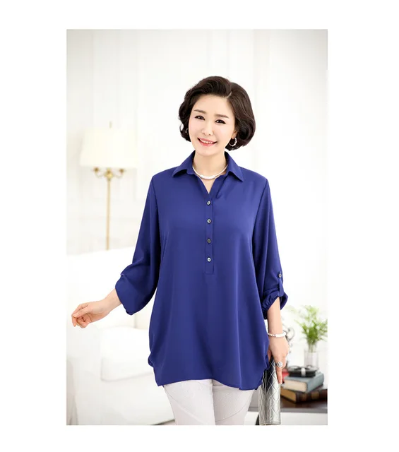 Summer Middle Aged Women Blouse Shirt Plus Size 6XL Long Sleeves ...