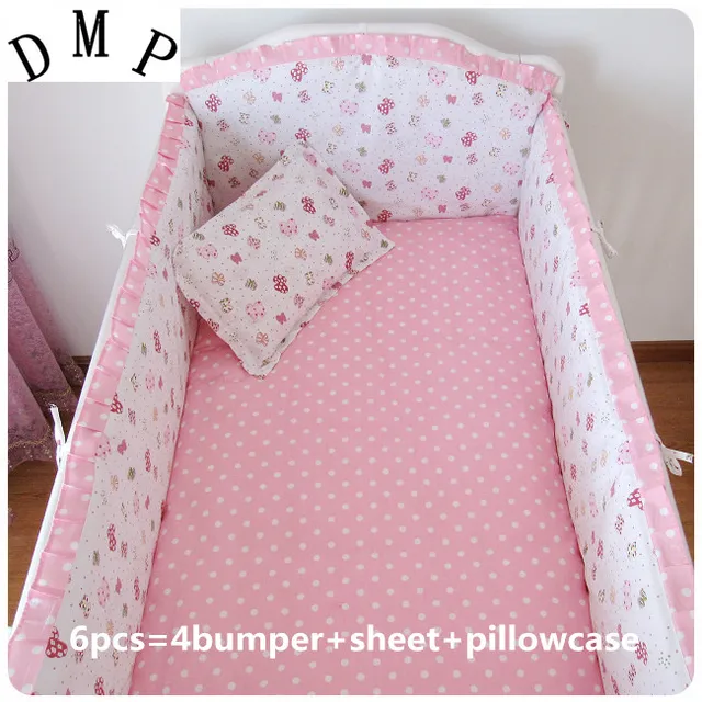 promotion 6pcs pink kids bedding sets baby crib bed clothes baby crib sheet girl
