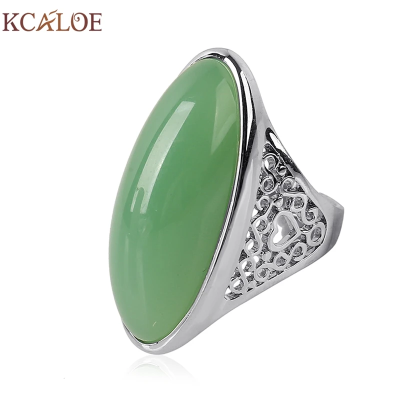 

KCALOE Vintage Green/Black Big Stone Ring Natural Yellow stone Women Rings Anillos Mujer Fashion Accessories Jewelry