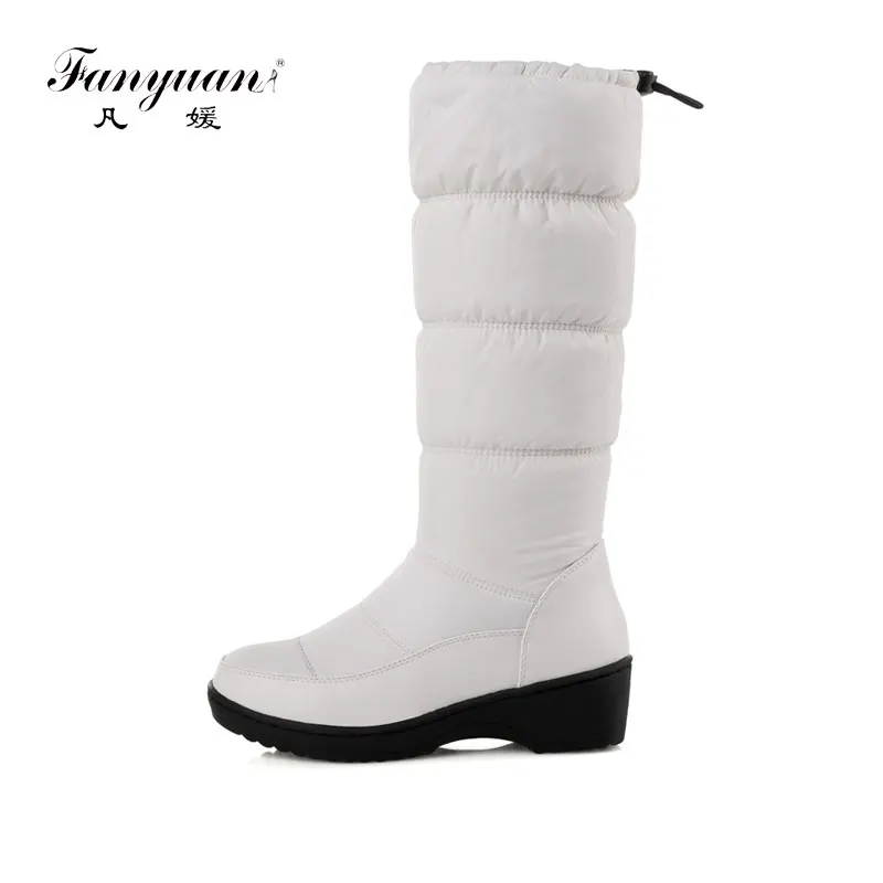 

Fanyuan 2017 new winter warm snow boots fashion platform fur cotton shoes Low heels knee high boots women pu leather boots