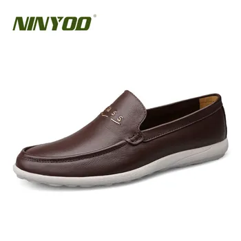

NINYOO Men's Loafers Genuine Leather Shoes Soft Sole Fashion Casual Wearproof Slip-on Driving Moccasins Shoes Plus Size 45 46 47