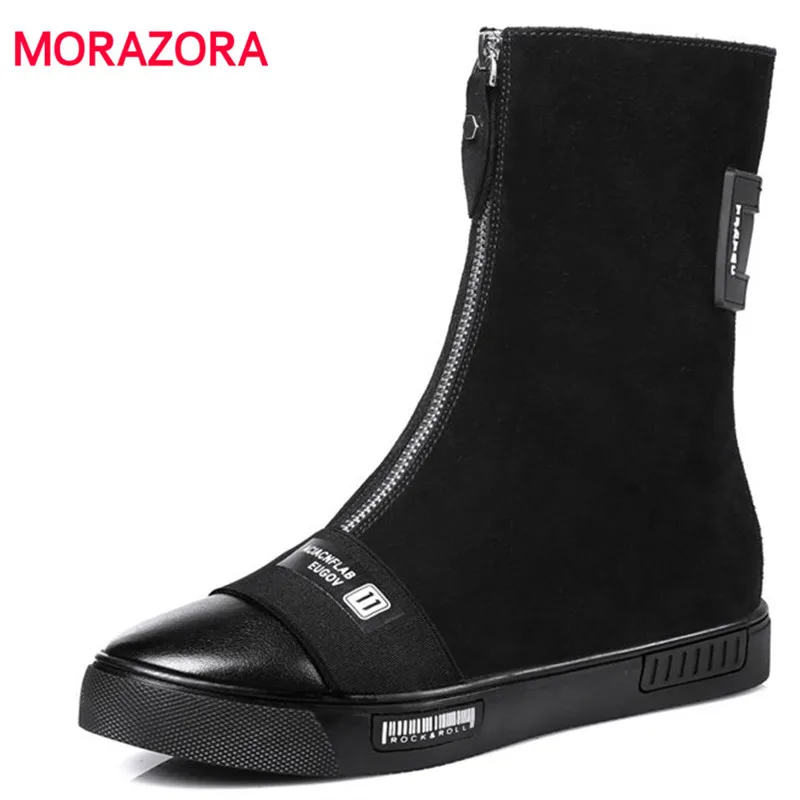 

MORAZORA 2018 new fashion autumn winter women boots round toe flat boots comfortable short plush square heel ankle boots