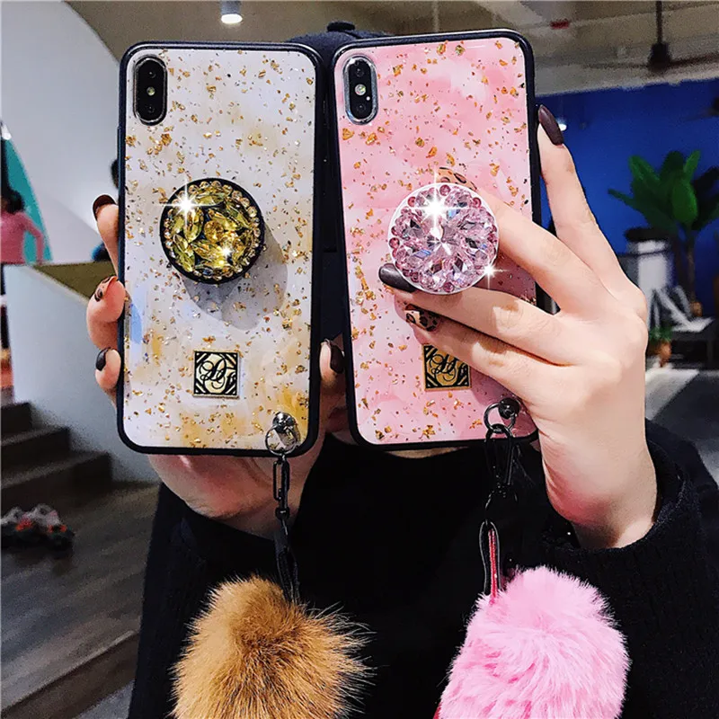 

New Diamond Luxury Glitter Cute Lovely Fuzzy ball soft silicon case for iphone 6 6S plus 7 8 8plus X XS XR MAX bling cover case