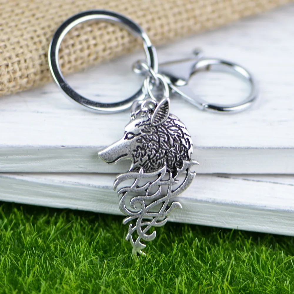 

Wolf Keychain Vintage Nordic Viking Wolf Pendant Antique SiCar Key Holder For Men prosperity fortune good luck gift 40*28MM