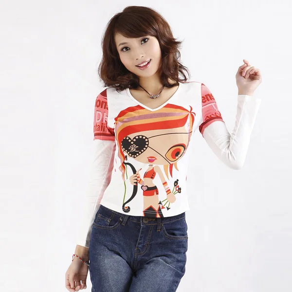 

Free shipping Louiscindy brand design slim long-sleeve organic cotton t-shirt cartoon t-shirt 6901