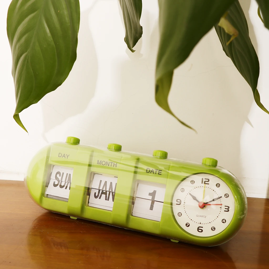 Modern Retro Digital Manual Flip Down Stand Metal Desk Table Clock-Green