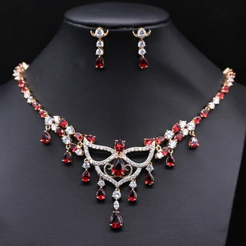 

GZJY Luxury Wedding Party Champagne Gold Color Multi-color Crystal AAA Zircon Jewelry Sets For Women Engagement Fashion Jewelry