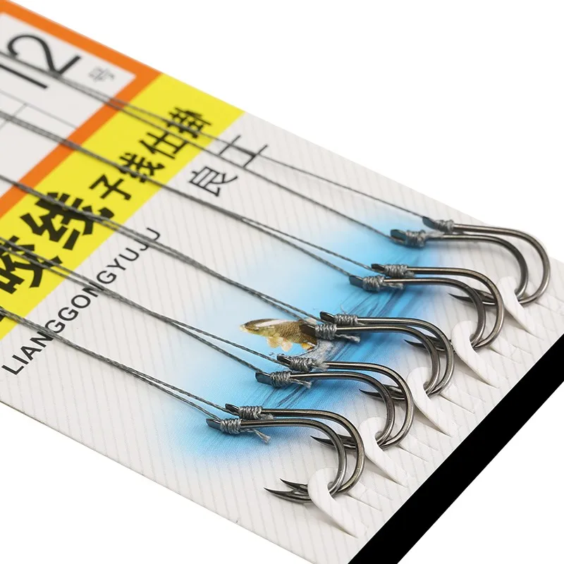 

5 bags/lot carbon steel fishing hooks PE line sea double hook carp fishing equipment