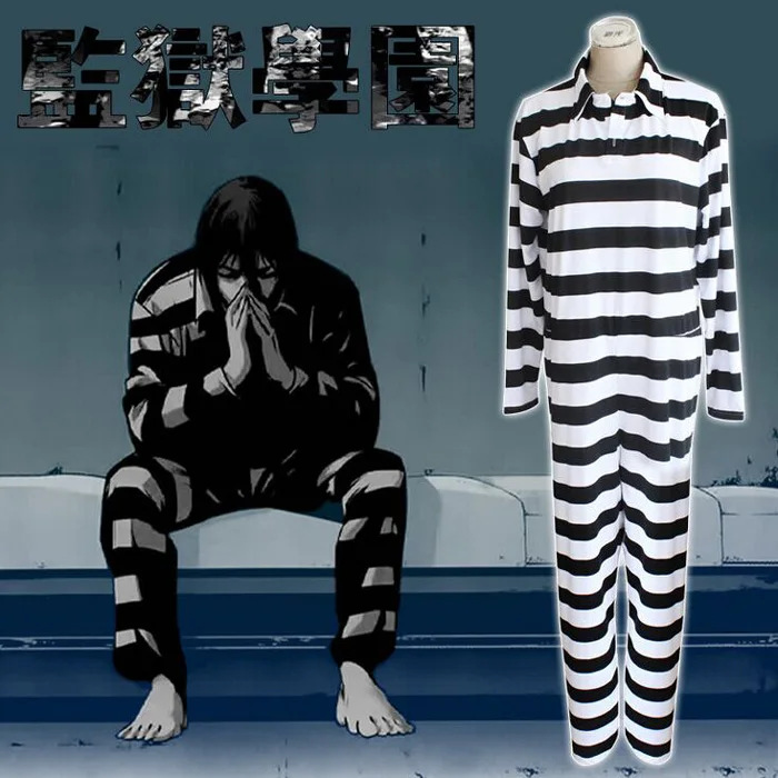 

Kangoku Gakuen Prison School Prisoner Cosplay Costumes Clothes Prison Uniform Striped Coveralls One Piece Suit Siamese
