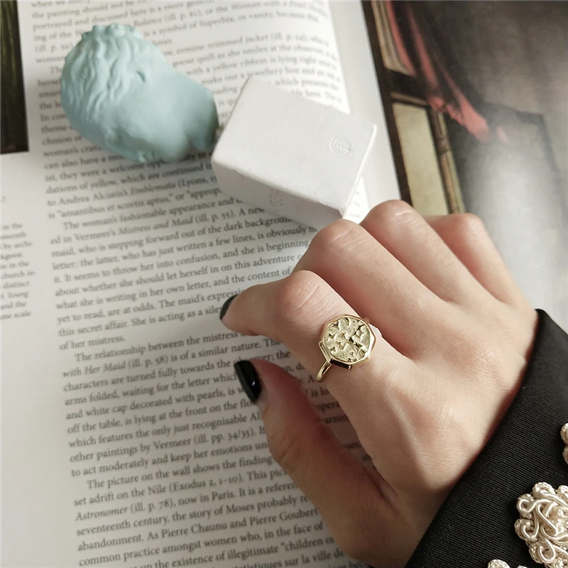 Индивидуальный Золотой неровный восьмиугольник Абстрактная фигура кольца для женщин обручальное кольцо 925 пробы серебряные ювелирные изделия для девочек