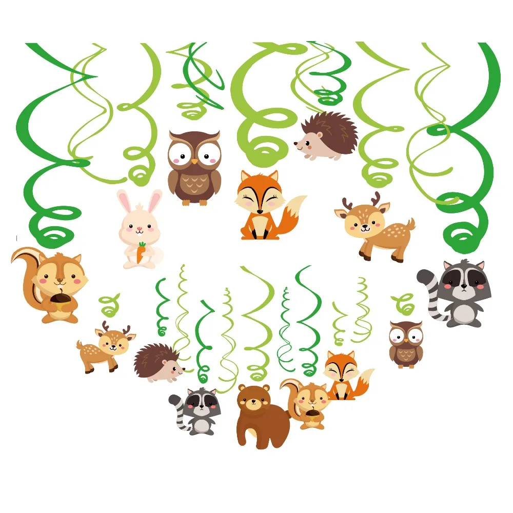 

Cartoon Animal Baby Shower Party Decor Woodland Theme Birthday Party Favors Forest Squirrel Hedgehog Rabbit Spiral Hanging Swirl