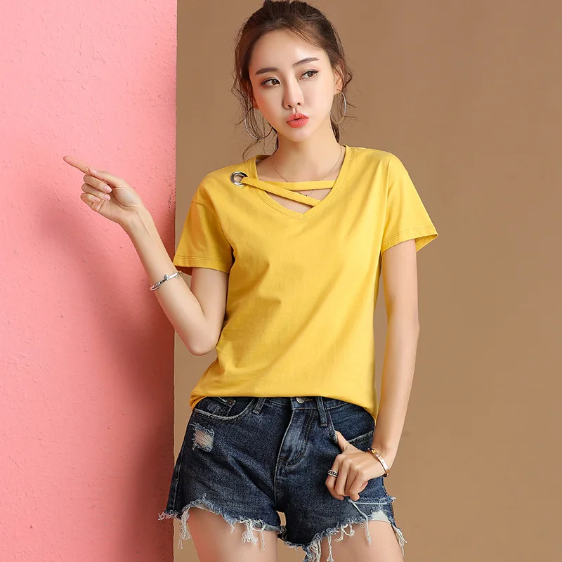 

T Shirt Women Top Short Sleeve Cotton T-shirts For Women Solid Female T-shirt Casual Summer Tops Tees Camisetas