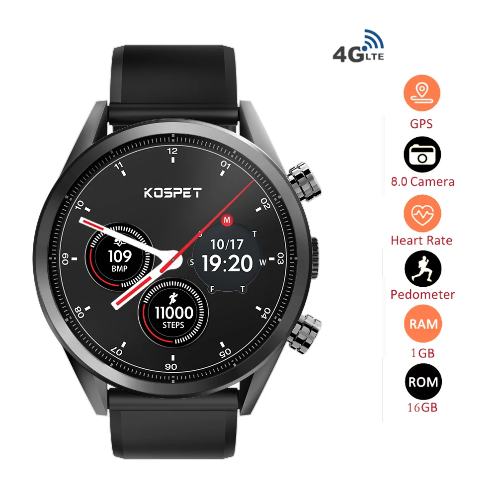 

Kospet Hope Dual 4G Smartwatch 1GB+16GB 8.0MP Camera WIFI/GPS/GLONASS IP67 Waterproof MT6739 Sport Business Smart Watch