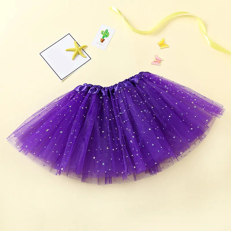 От 0 до 8 лет Детская блестящая розовая юбка-пачка для маленьких девочек Детская Праздничная юбка-пачка из тюля для девочек Детские Балетные танцевальные сетчатые юбки - Цвет: Purple