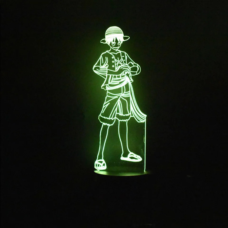 3D Led Vision Creative Anime Luffy Modelling Night Light Usb One Piece Table Lamp 7 Colors Changing Home Decor Light Fixtures