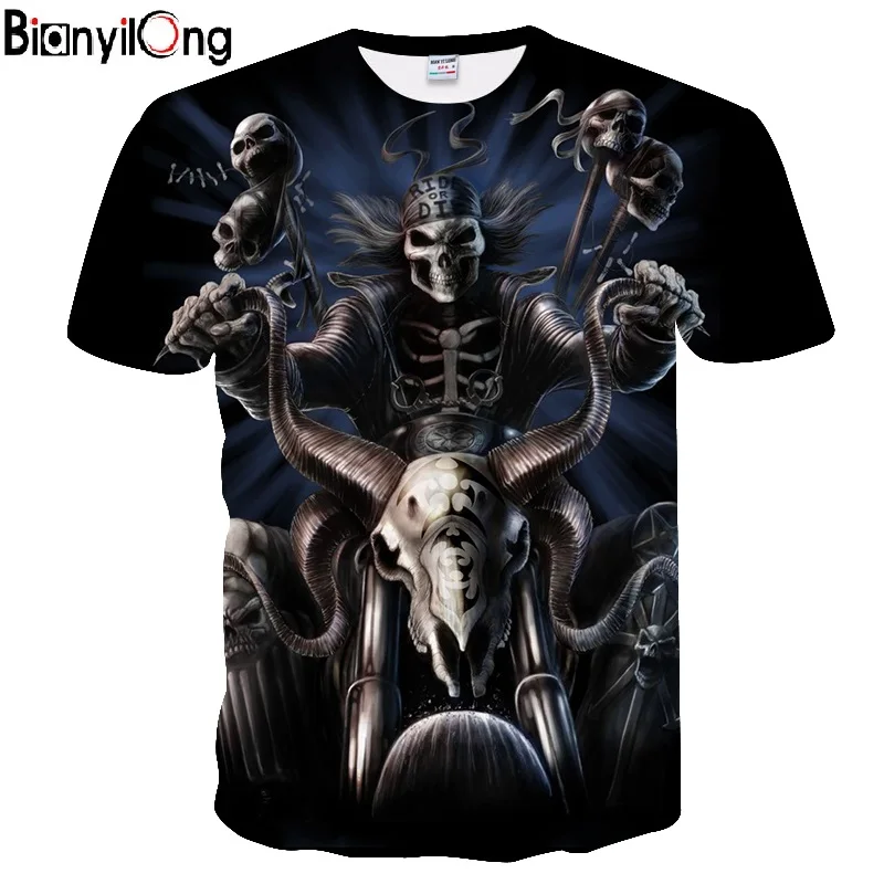 

Riding a motorcycle Skull 3D Print t shirt Men Women tshirt Summer Casual Short Sleeve O-neck Streetwear Tops&Tees Drop Ship