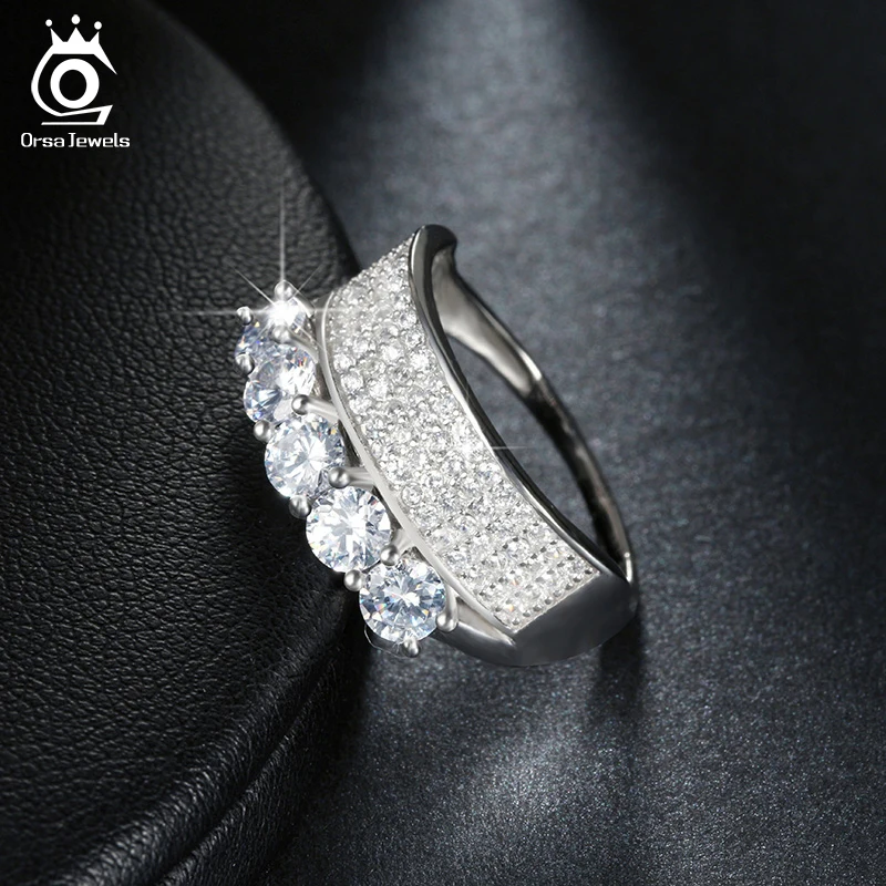 ORSA JEWELS нежные серебряные кольца для женщин преувеличенный стиль AAA кубический циркон стильные обручальные вечерние ювелирные изделия в подарок AOR112
