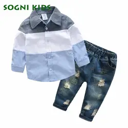 Комплект детской одежды, осенняя повседневная спортивная одежда для маленьких мальчиков, 2 предмета, Корейская блузка с длинными рукавами +