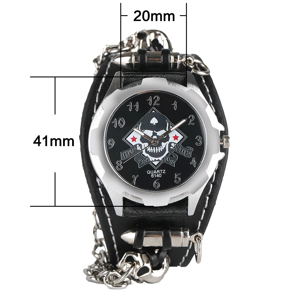 Gothic Style Rock Wrist Watch Sport Bullet Chain Skull Quartz Watches Cool Mens Leather Band Strap With Steampunk Bracelet Gift 1 (12)