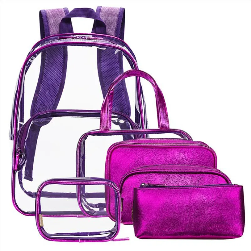 

Women Clear Transparent PVC Backpack for Adults and Student See Through Bookbag Knapsack Casual Daypack 6 pcs/set Bags for Women