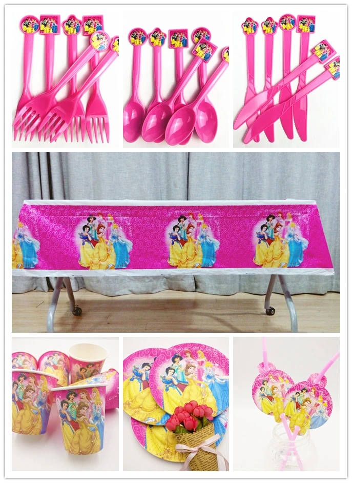 

61pcs/set Princess Baby Shower Kid Birthday Christmas Girls Party Supplies Cup Plate Tablecloth Straw Forks Decoration