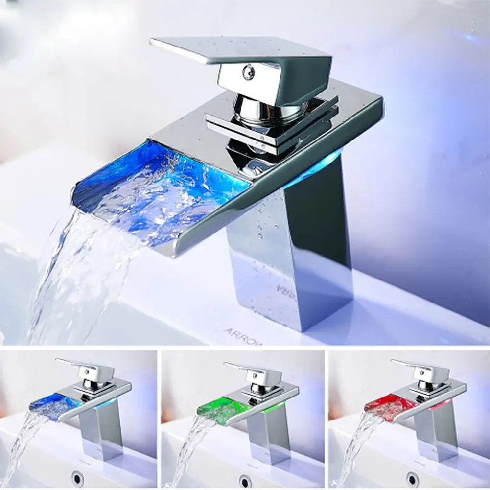 

LanLan LED Copper Cold/Hot Water Tap Faucet with Single Orifice Square Flume Outlet for Bathroom Decoration
