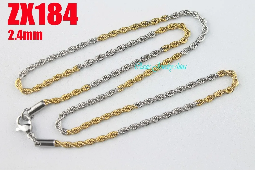 14" 38" length golden color 2.4mm twist chain stainless steel necklace