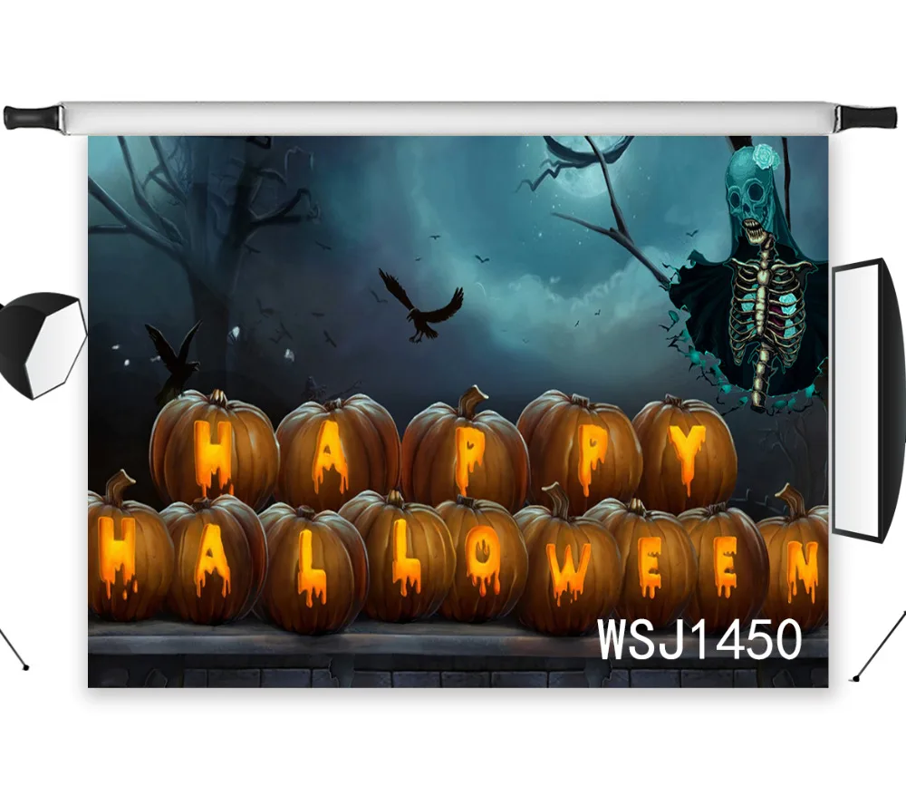 

LB Polyester & Vinyl Photo Background Photography Backdrops Backgrounds For Photo Studio Halloween Skeleton Ghost Pumpkin Lanter