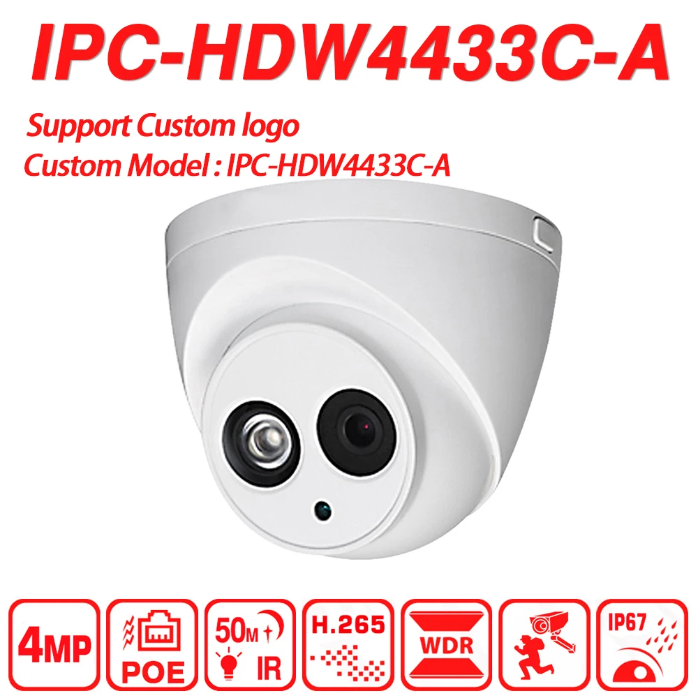 IPC-HDW4433C-A 4MP POE сетевые инфракрасный мини-Купол CCTV ip-камера Starnight Встроенный