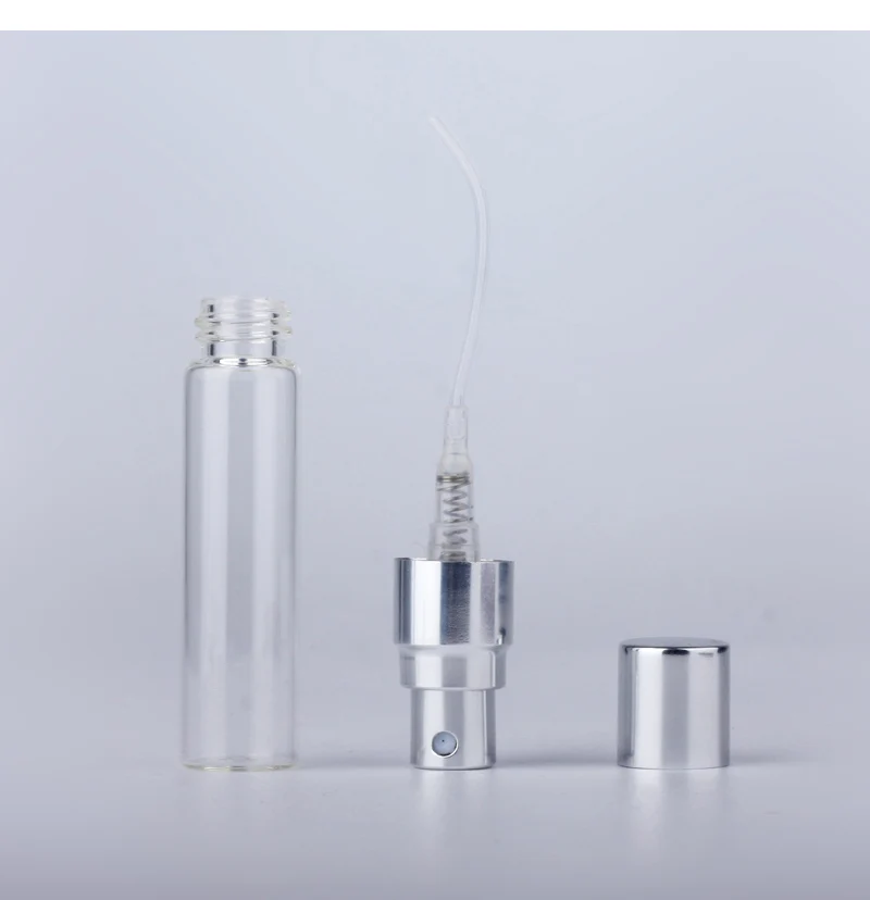 100PCS/Lot 5ml Parfum Portable Refillable Spray Bottle Sample Perfume Bottle Atomizer Silver Metal Pump Cosmetic Case Travel
