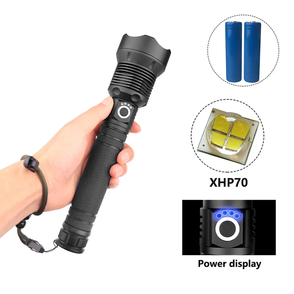 

100% brand new and high quality XHP70 Super Bright LED Flashlight Rechargeable USB With Charging Display 30