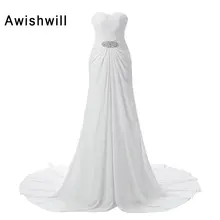 Real Photo Chiffon Boho Bridal Gowns With Crystal Beads Court Train Corset Back Vestido de Noiva 2017 White Wedding Dress Beach