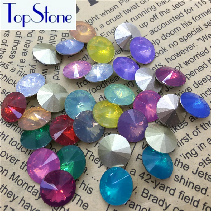 

TopStone 100pcs 8,10,12,14 16 18 mm Resin Opal Round Rivoli Rhinestones