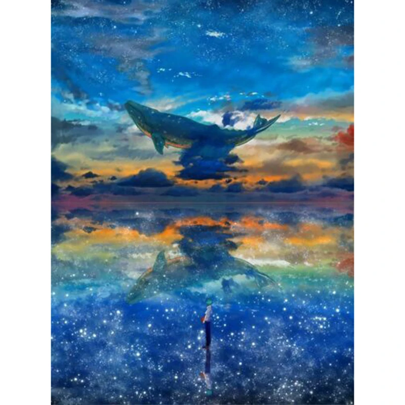 

LZAIQIZG Diamond Embroidery Whale Sky 5D DIY Diamond Painting Full Square Diamond Mosaic Pictures Of Rhinestones Home Decor