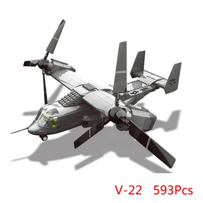 

Military Series Tilting Rotorcraft Osprey V-22 Aircraft Building Kits 593pcs Blocks Assemble Toy Compatible Lepin LegoINGs Brick