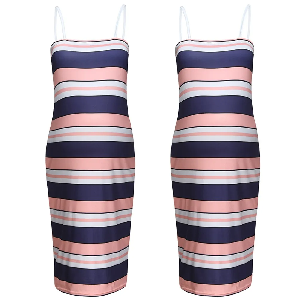 

Women's Maternity Suspender Stripe Print Dress Pregnancy Sundress Clothes Robe Femme MM72