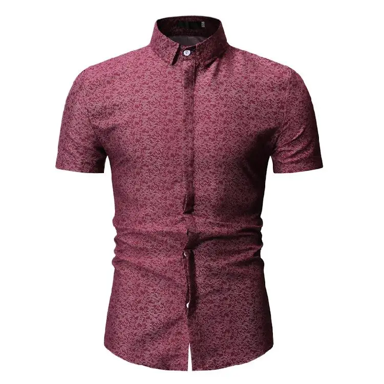 Mens dress Shirts Social Men Shirts Short sleeve Summer Casual Blouse Men's clothing floral Fashion Black Red Blue