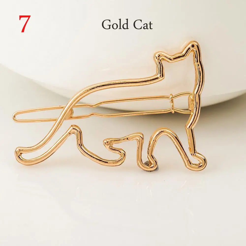 1PC Chic Gold Silver Metal Hairpins Geometric Triangle Bow-knot Cats Hair Clips Cute Barrettes Hair Styling Accessories Tools - Цвет: Gold Cat