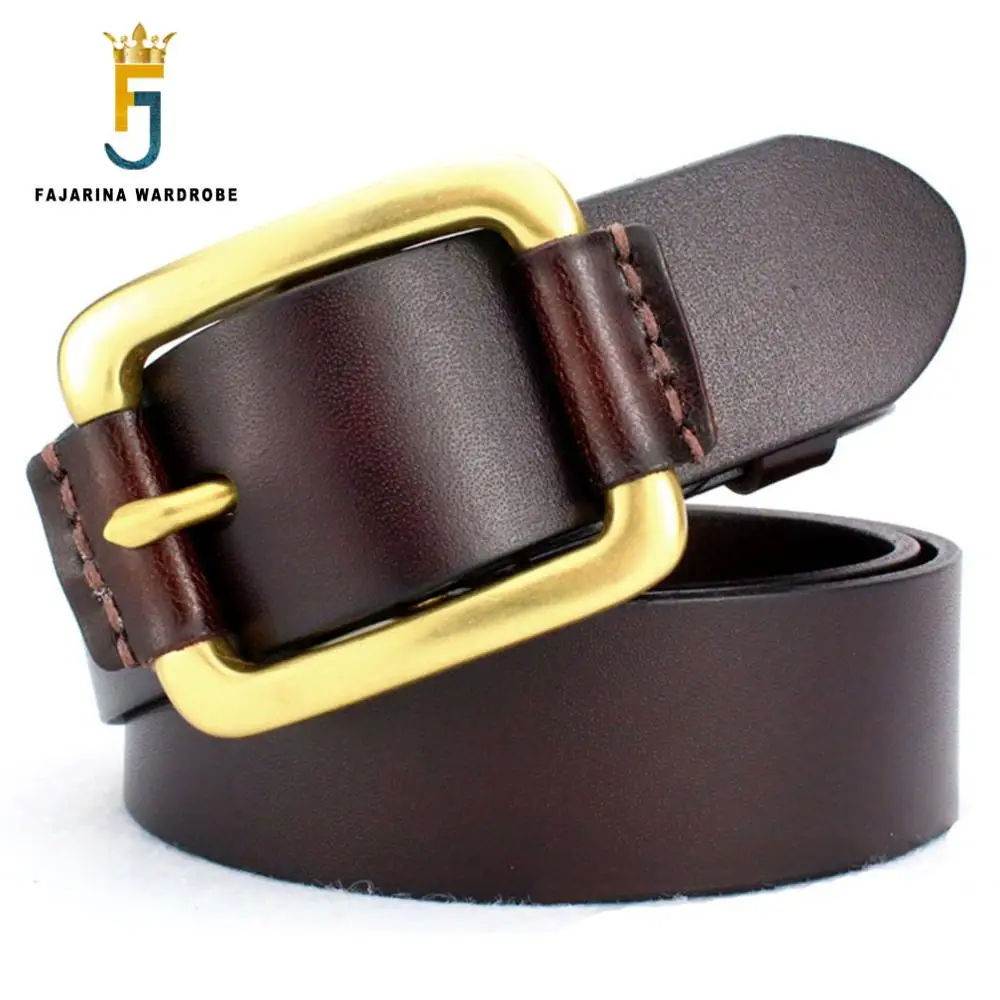 

FAJARINA Quality Pure Cow Skin Leather Mens Brass Clasp Buckle Cowhide Luxury Casual Belts for Men Can Use for 10 Years NW0128