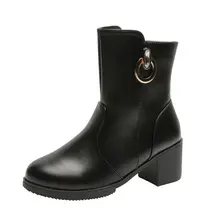 New Women's Martin Boots Autumn Winter Genuine Leather Boots Woman Basic High Top Ankle Boots Booties Pump Med Heels Shoes fedonas new women basic ankle boots autumn winter high heels martin shoes woman brand elegant genuine leather office pumps