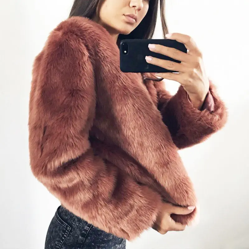 

Winter Outwear Overcoat Faux Fur Coat Women Slim Short Shaggy Cardigan Long Sleeve Jacket 6 Colors 3XL Lady Warm Fur Coats W1