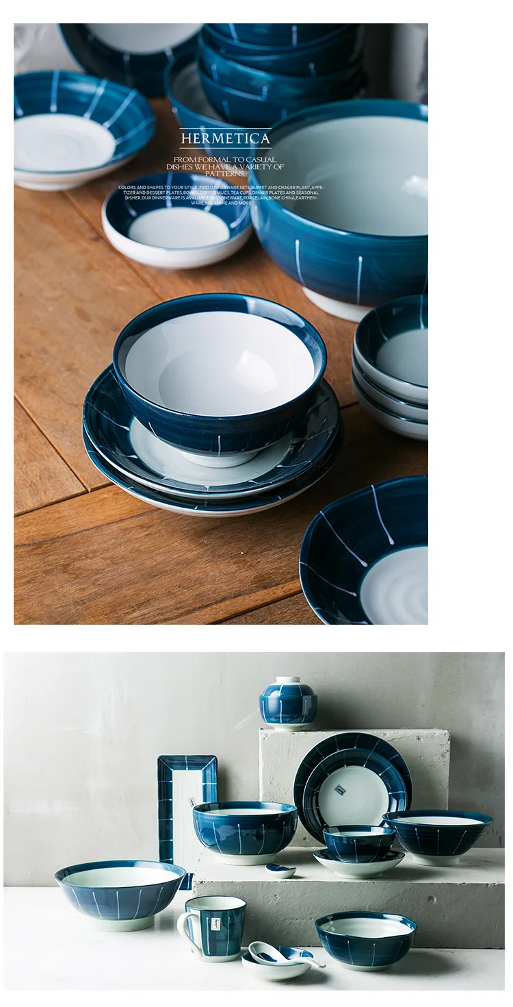 1 человек/2 человек/6 человек наборы керамической посуды темно синий цвет керамика чаши Длинные суши японский фарфор набор посуды