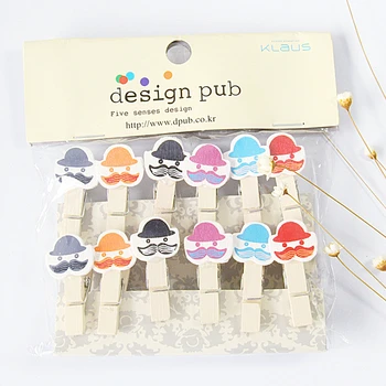 

1set (12pcs) lovely beard decoration folder Wooden Clip Photo Paper Craft DIY Clips with Hemp Rope office supplies
