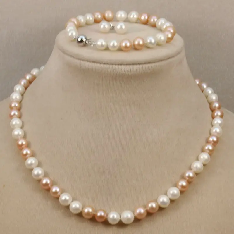 

charm Jew.657 Sets AA 7-8mm Polychrome FreshWater Pearl Necklace Bracelets Earrings (A0516)
