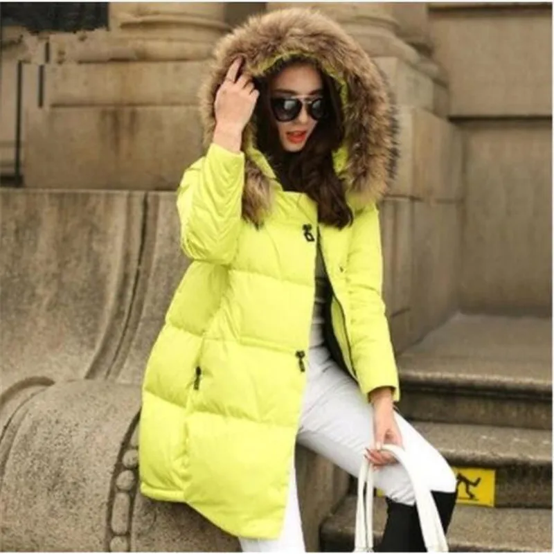 

Women Winter Warm Hooded Jacket Thicker Long Zipper Fur Collar Winter Coats Plus Size Padded Outwear